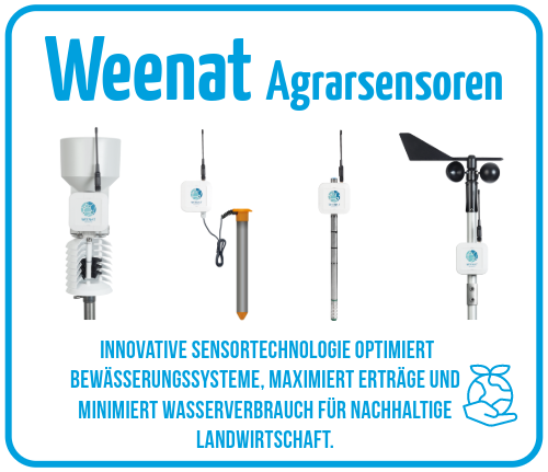 Weenat bietet Sensoren für die Landwirtschaft. Sie messen Bodenfeuchte, Temperatur und Regen. Die Daten kommen in Echtzeit auf Ihr Handy. So planen Sie Bewässerung und Pflanzenschutz besser. Das spart Wasser, Zeit und schützt die Umwelt!